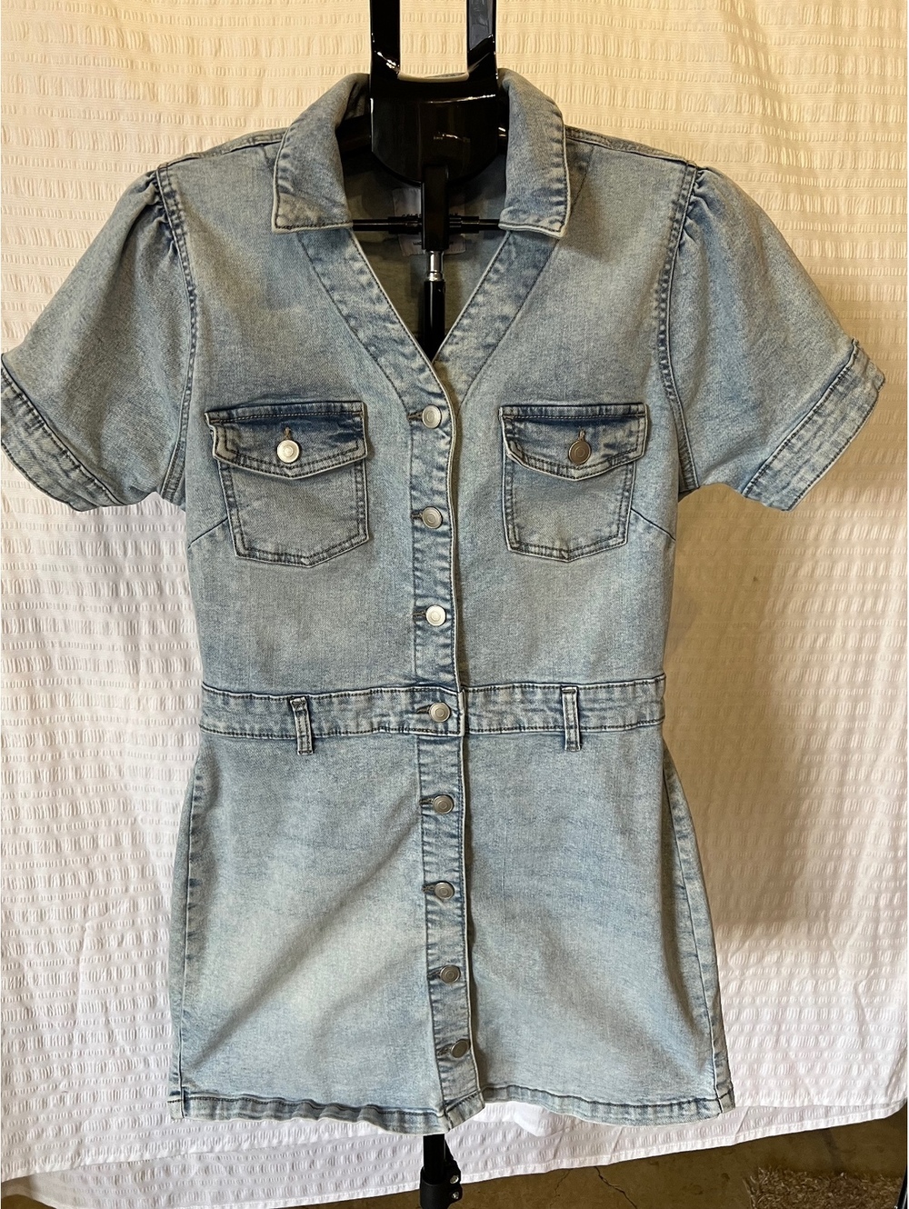 Celebrity Pink Denim Shirt Dress L 12-14 Light Wash Acid Wash Button Utility